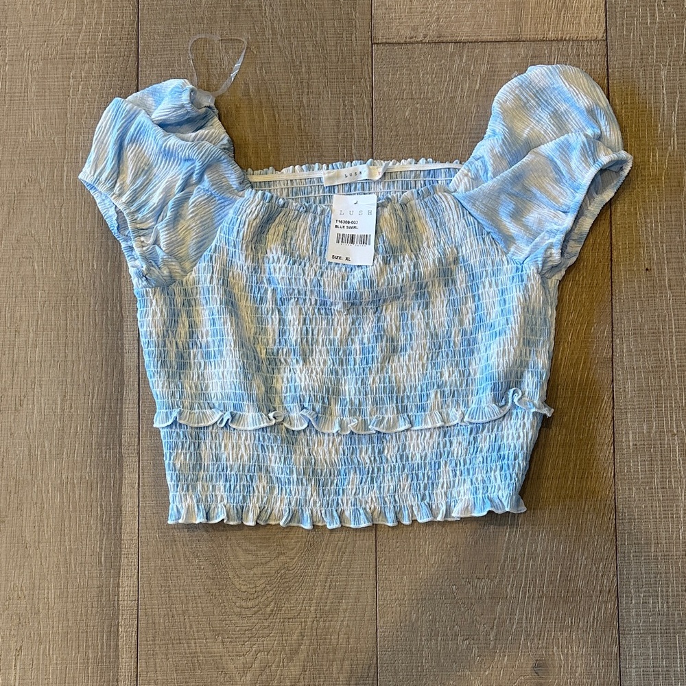 Lush Light Blue Smocked Crop Top